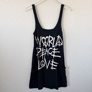 Lauren Moshi World Peace Love Mini Tank Dress Size M Black A-Line Hippie